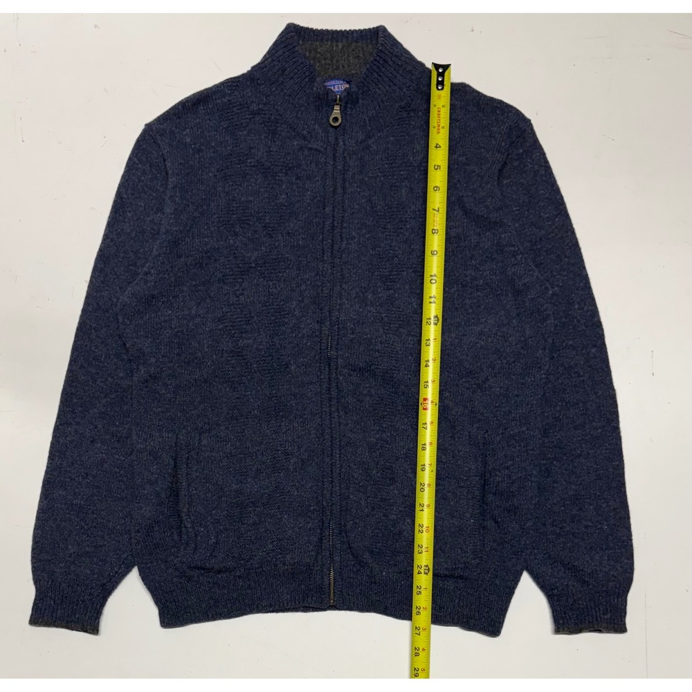 Pendleton Mens Blue Shetland Wool Full Zip Cardigan Sweater Mock Neck Size M